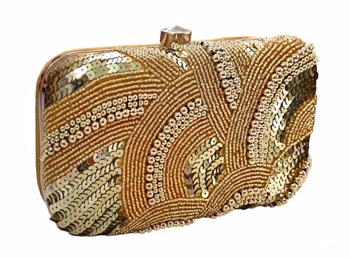 DUCHESS Women's Girl's Pearl Beaded Golden Box Clutch for Wedding