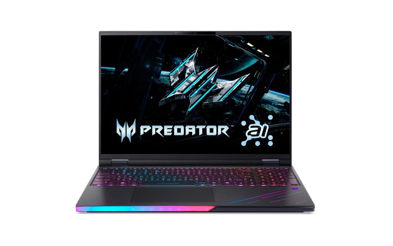 acer Predator Helios 16 AI, Intel Core Ultra 9 Processor,RTX 5090-24 GB GDDR7,32 GB/1 TB, WQXGA OLED, 16.0"/40.64 cm, 240Hz, Win 11 Home, Abyssal Black, 2.65 kg, PH16-73, RGB KB, Gaming Laptop