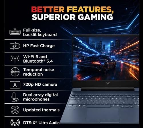 HP Victus 15 Gaming Laptop AMD Ryzen R7-7445HS,12 GB DDR 5 RAM (UPGRADABLE),512GB SSD,6 GB RTX 3050,Win11, M365* Office24,144Hz,300 NITS,15.6'',Blue,FB3359AX AI Gaming Laptop