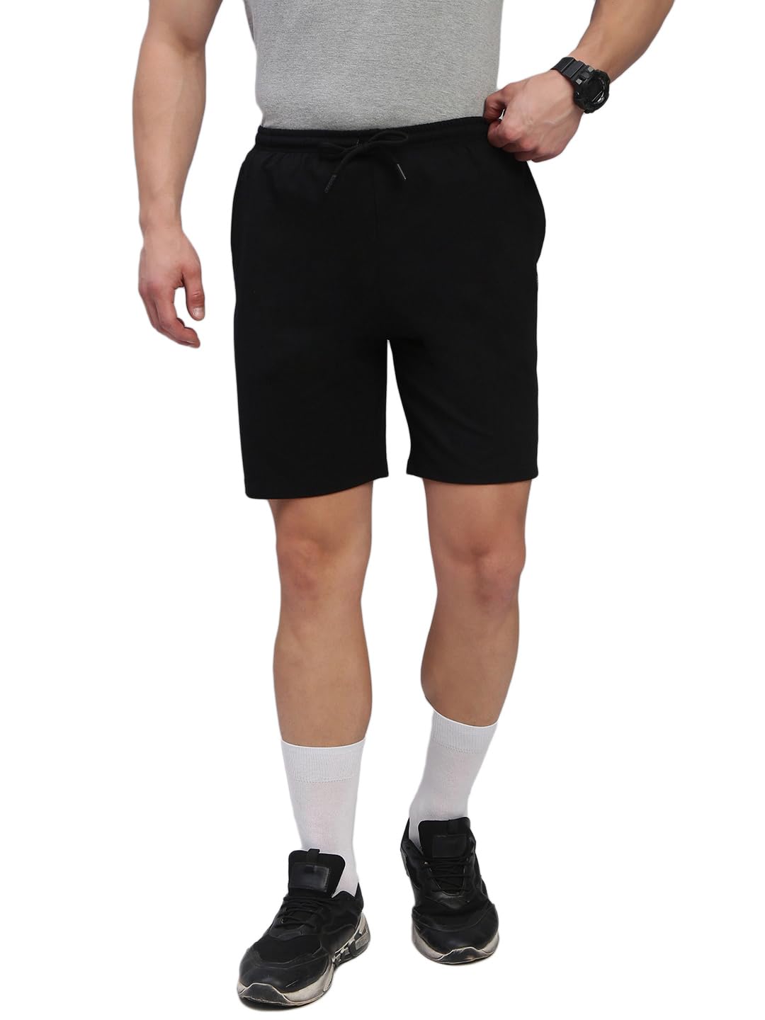 Lux Cozi Men's Cotton Regular Fit Solid Shorts with Side Pockets_COZI_2141_BLK_XL_1PC