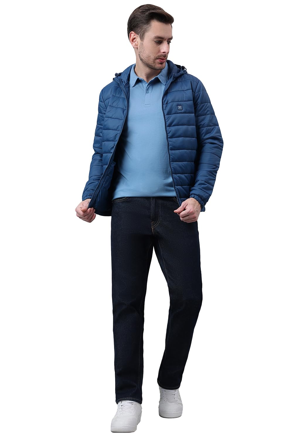 Van Heusen Men Solid Quilted Jacket - High Neck, Zip Front, Full Sleeves