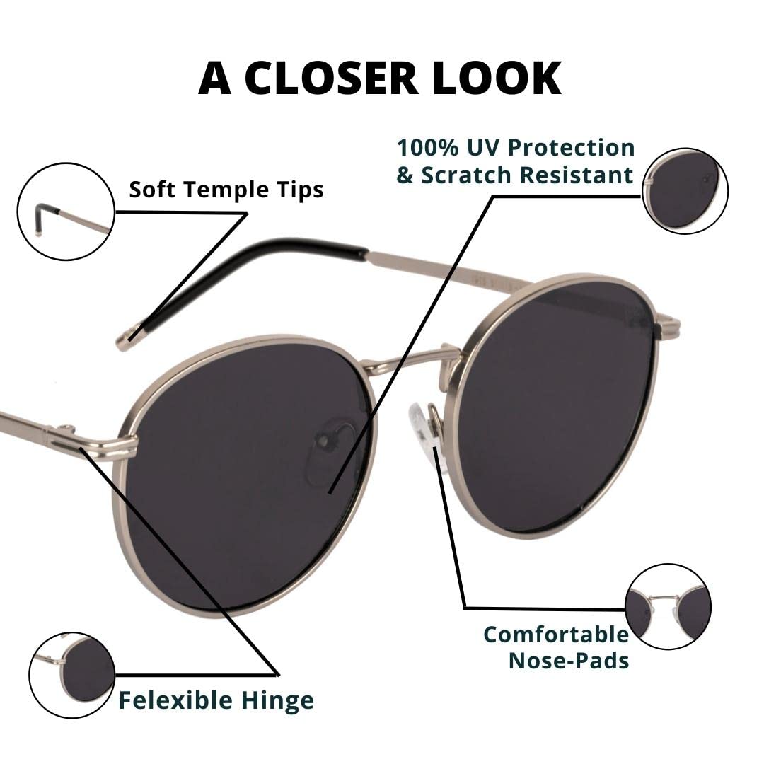 Voyage UV Protected Round Unisex Sunglasses - (1915MG3622Z | Black Lens | Silver Frame)