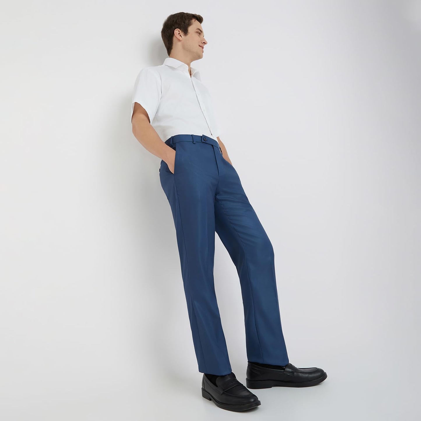 Park Avenue Men's Regular Fit Solid Pattern Poly Viscose Blend Flat Front Formal Trouser (Size: 34)-PMTX07681-P8