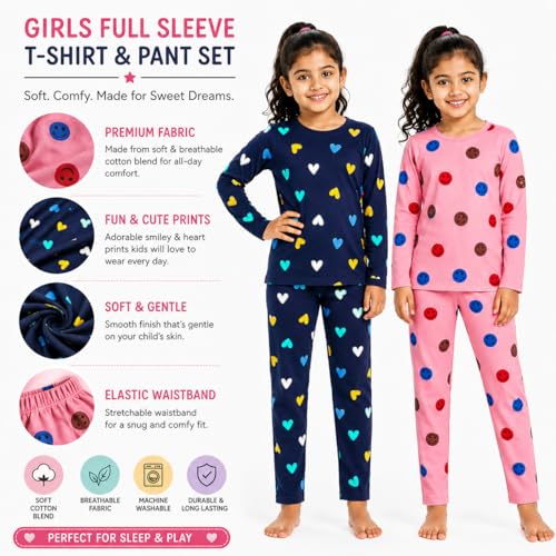 NammaBaby Baby Girls Full Sleeve T-Shirt Pajama Set Pack of 2 | Cotton Night Suit Soft & Cozy | 9-10 Years