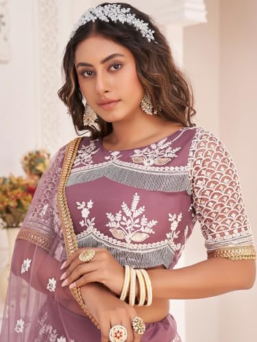 Zeel Clothing Women Embroidered Soft Net Semi-Stitched Lehenga Choli With Dupatta (2111-Mauve-Wedding-Stylish-Latest; Free Size)