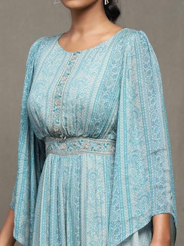 Ritu Kumar Blue Botanic Print Long Dress