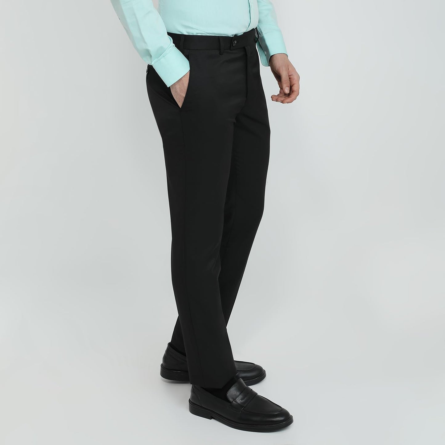 Raymond Men Slim Fit Structure Pattern Polyester Blend Flat Front Formal Trouser Black