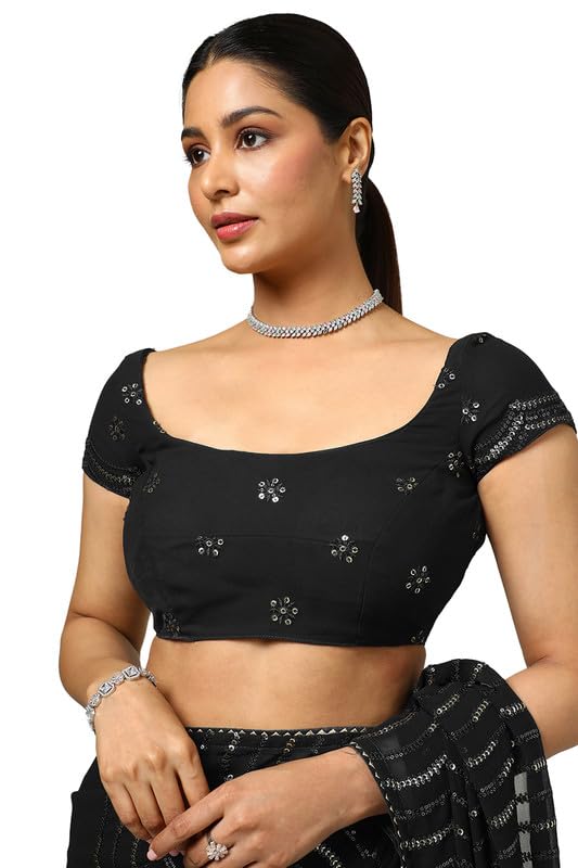 Soch Womens Black Sequin Embellished Georgette Saree