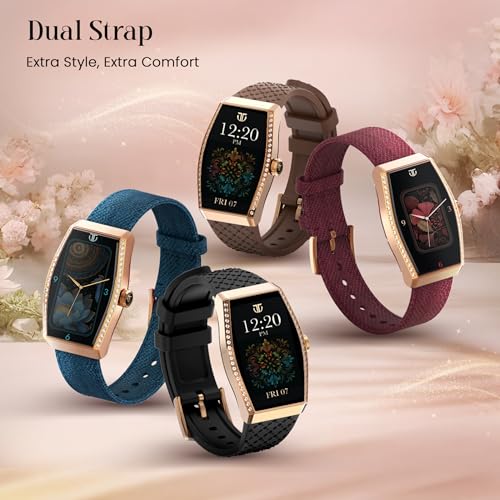Titan Valerie Aura Women Smartwatch with 1.47 AMOLED Display,Crystal Studded Bezzel,Luna Wellness,UV/AQI Index,Animated Watchfaces,QR Hub,Stress Monitoring,Breathe Exercise,IP68-Teal Green