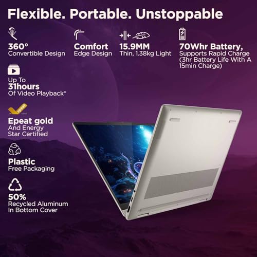 Lenovo Yoga 7 2-in-1 Intel Evo Core Ultra 5 226V (16GB RAM/1TB SSD/14 (35.5cm)/WUXGA OLED/Copilot+ PC/Windows 11/Office Home 2024/Yoga Pen/1Yr ADP/Seashell/1.38Kg), 83JQ000XIN Convertible Laptop