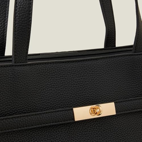 Accessorize London Women's Black Metal twist-lock tote Bag