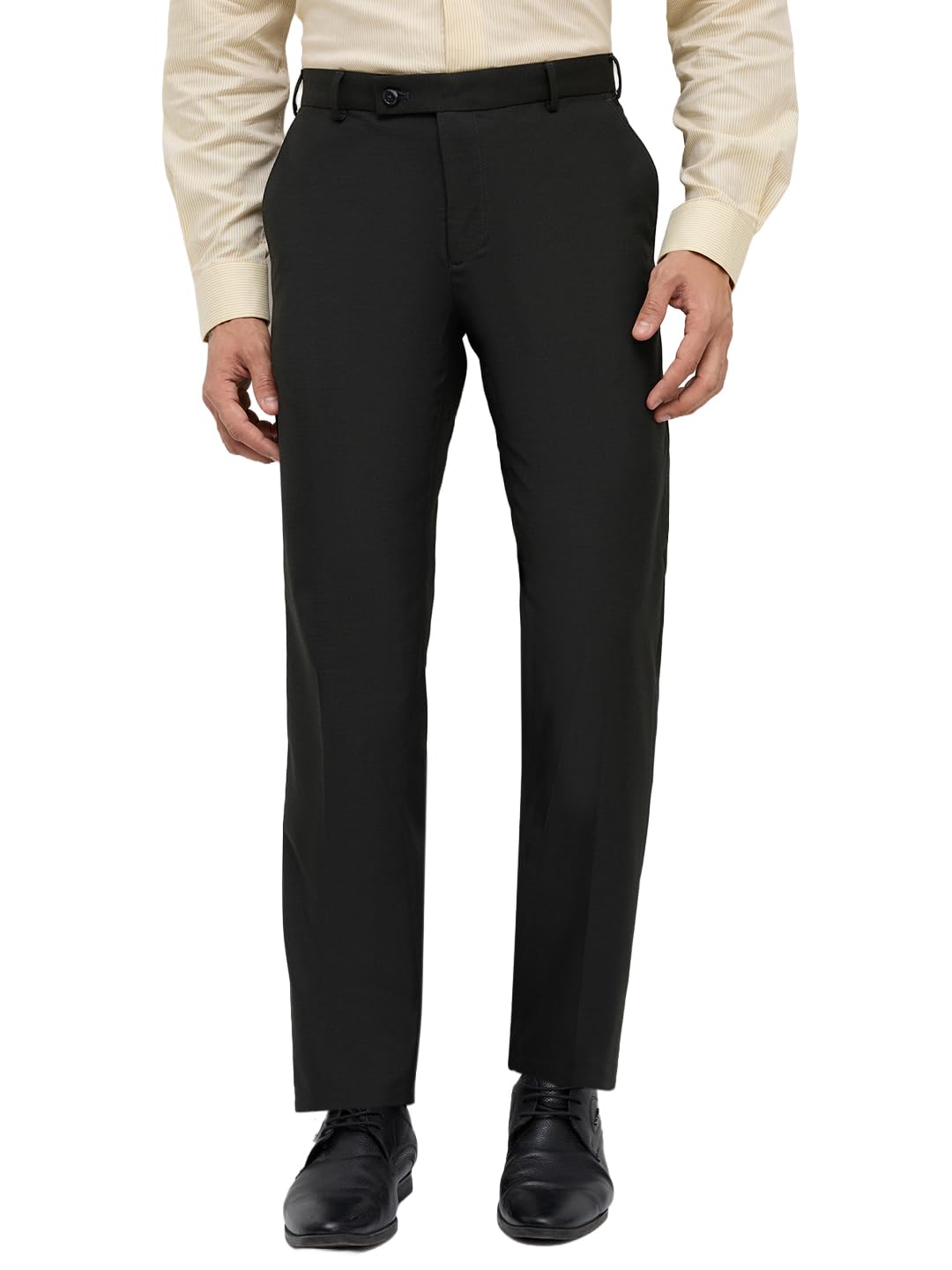 Park Avenue Men Slim Fit Structure Pattern Polyester Blend Flat Front Formal Trouser Black
