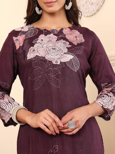 Varanga Women Pure Purple Floral Printed Kurta Set And Dupatta