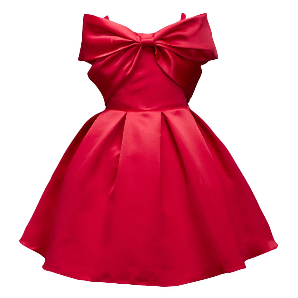 Hopscotch Girls Polyester Solid Party Dress in Red Color for Ages 5-6 Years (SRS-3405122)