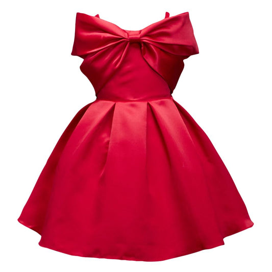Hopscotch Girls Polyester Solid Party Dress in Red Color for Ages 5-6 Years (SRS-3405122)