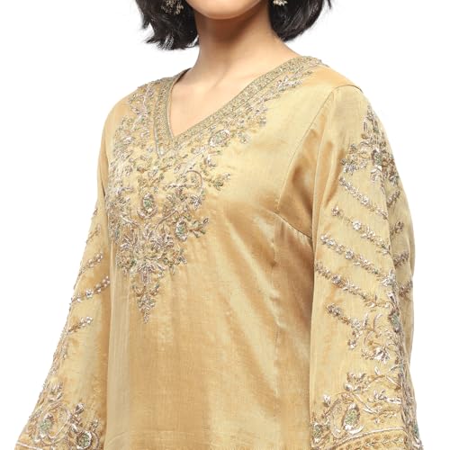 BIBA Women's Cotton Kurta Set (SKDRJPTANA9830AW24GLD_Gold