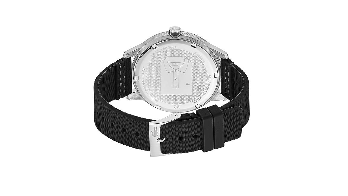 Lacoste Lacoste.12.12 Qtz Basic Black Round Dial Men's Watch|Black Silicone Material|Black Color Band - 2011087