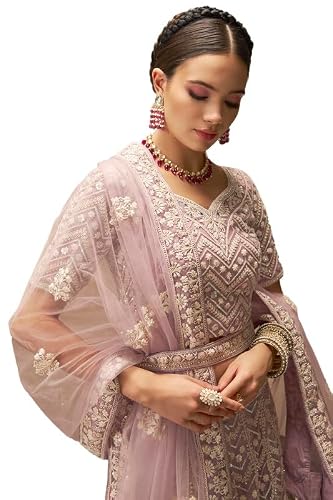 Soch Womens Purple Net Embroidered and Sequin Embellished Unstitched Lehenga Set