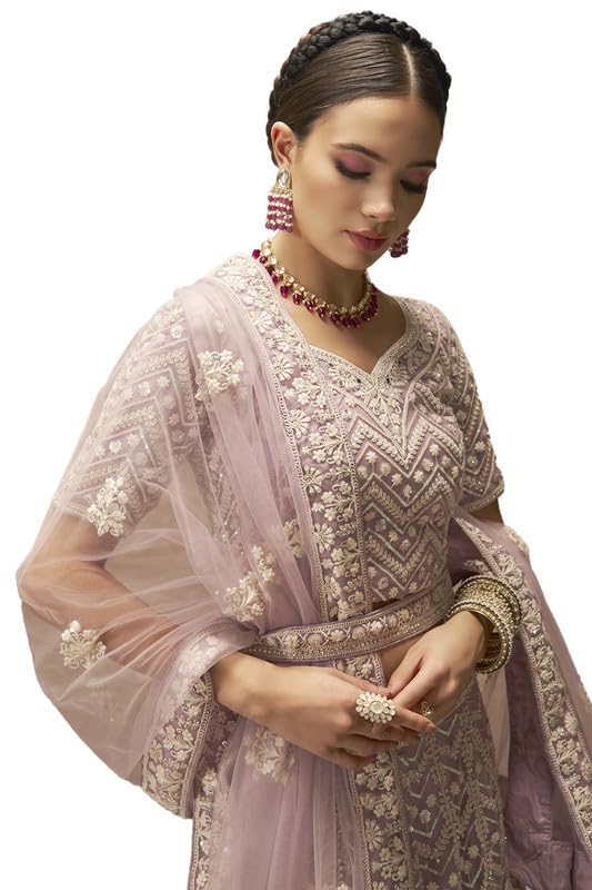 Soch Womens Purple Net Embroidered and Sequin Embellished Unstitched Lehenga Set