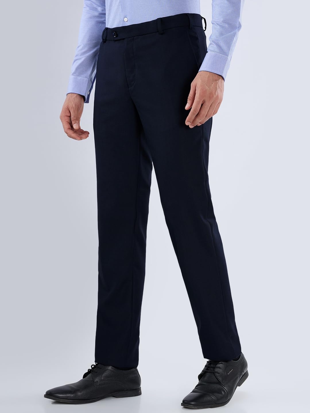 Park Avenue Men Slim Fit Solid Pattern Poly Viscose Blend Flat Front Formal Trouser Dark Blue