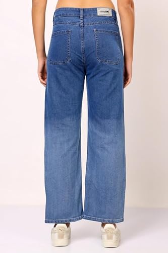 London Hills Women High Waist Wide Leg Jeans | Ombre Blue Denim | Loose Fit | Full Length Casual Jeans