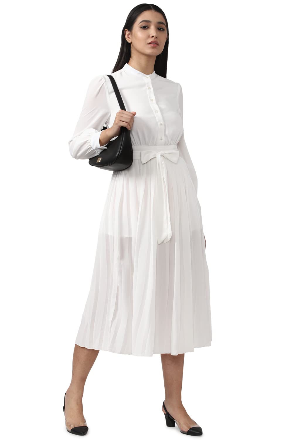 Van Heusen Women's Polyester Classic Below The Knee Dress (VWDRFRGPM65571_White_L)