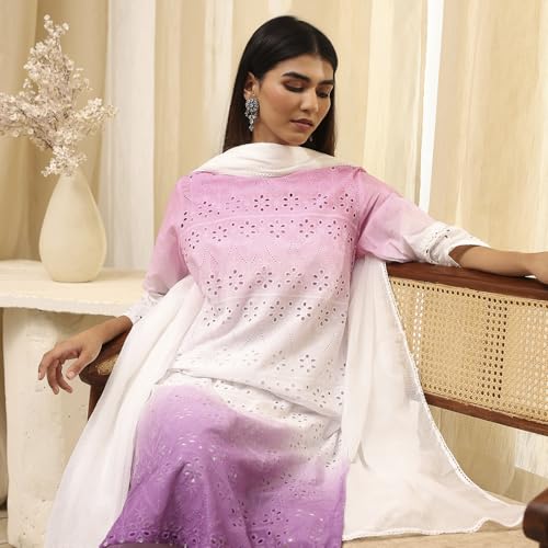 Biba Women's Cotton Kurta Set (SKDSCHIF10855SS25PNK_Pink