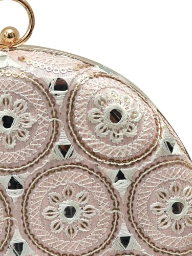 THE TAN CLAN Inaara Round Clutches for women Purses Luxury Evening Handbags for ladies with Detachable Handle