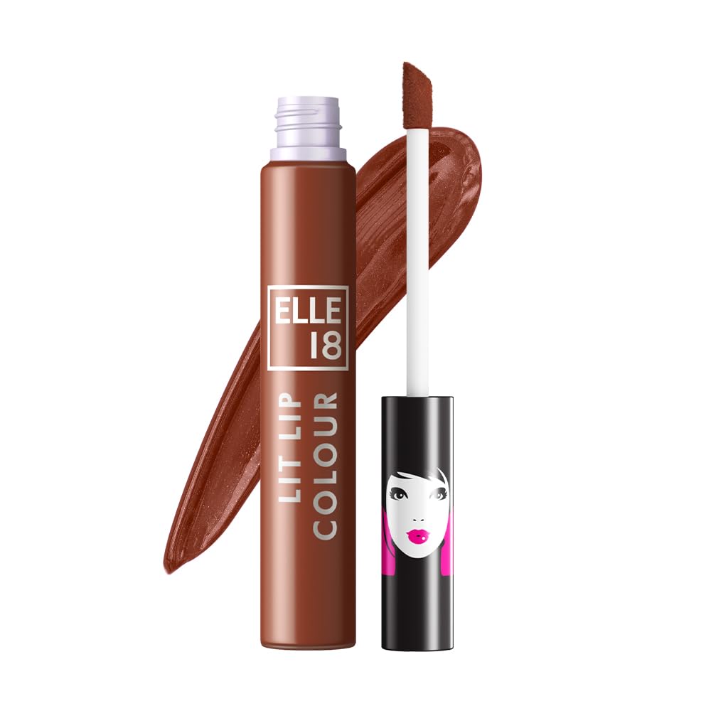 Elle 18 Lit Lip, Matte Finish, Nutty Latte, 16 hrs Long Lasting Liquid Lipstick, Smudge and Transfer Proof Lipstick, One-stroke application, Quick Drying | 5.6 ml