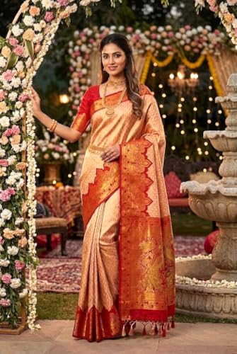 SREE KUMARAN Women's Kanchipuram Kubera Silk Pure Pattu Sarees With Blouse