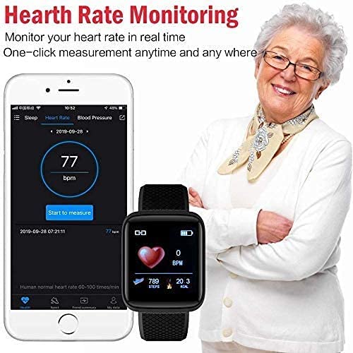 MARVIK Smart Watch for Kids Boys Men Women Girls D20 Plus 2025 Waterproof Fitness Band for Android iOS – Sports Tracker, Sleep & Heart Rate Monitor - Black