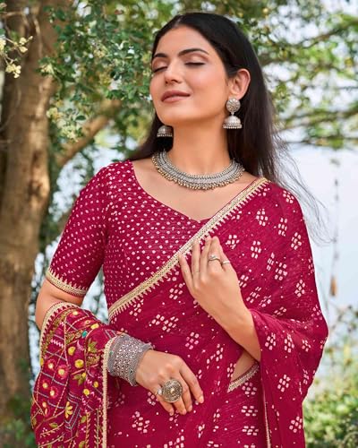 Laxmipati Pasandida Pink Chiffon Bandhani Embroidered Saree