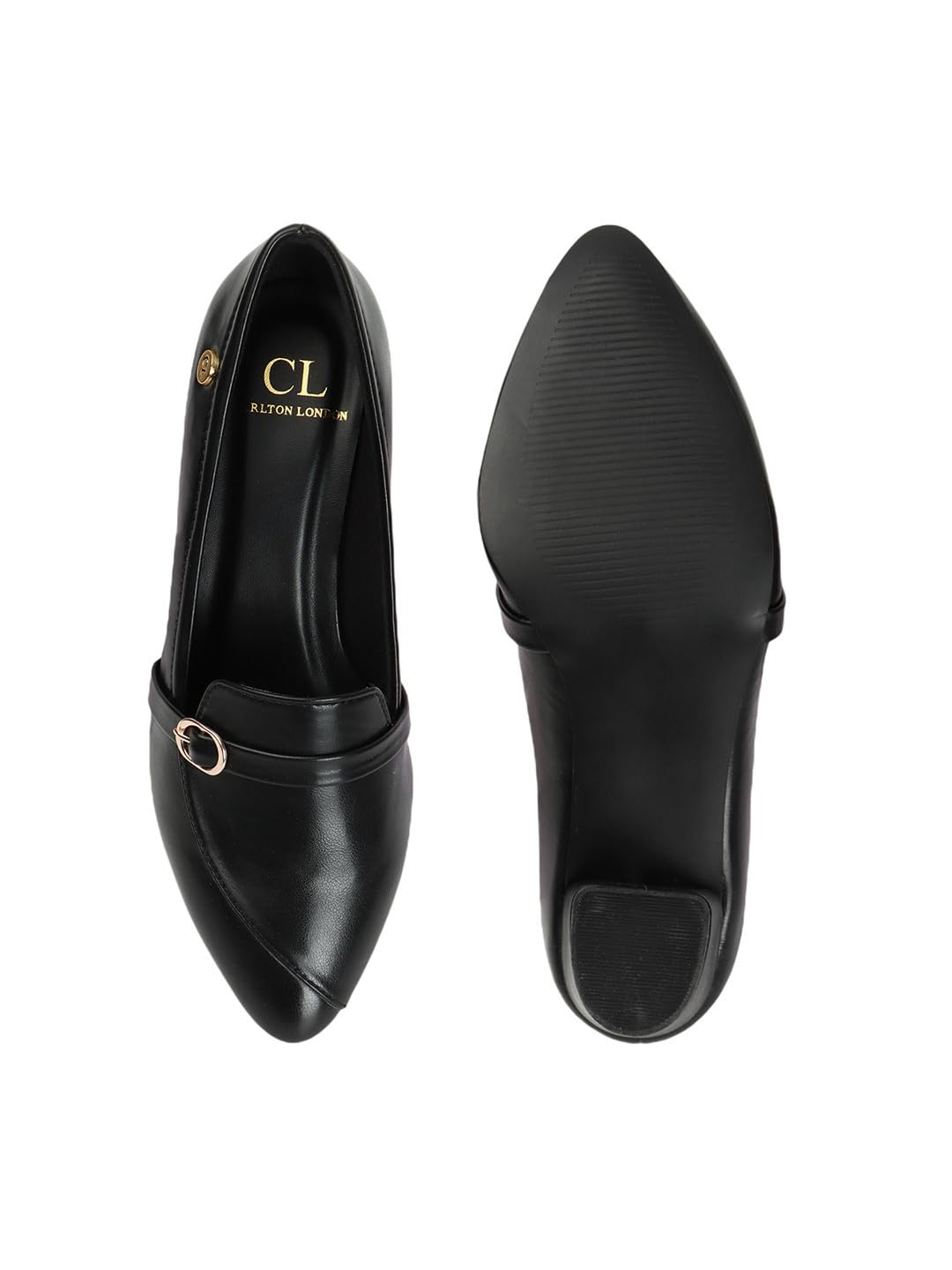 Carlton London Women Black Stylish Slip-on Pump Shoes with Block Heels, Pointed Toe for for Casual, Office and Daily Use (40)