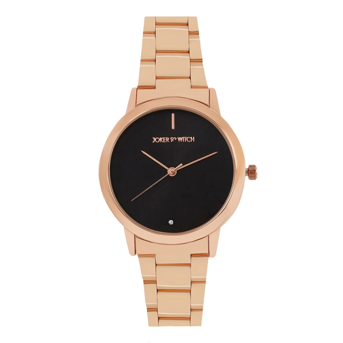 Joker & Witch Midnight Black Dial Rose Gold Stainless Steel Analogue Watch for Women