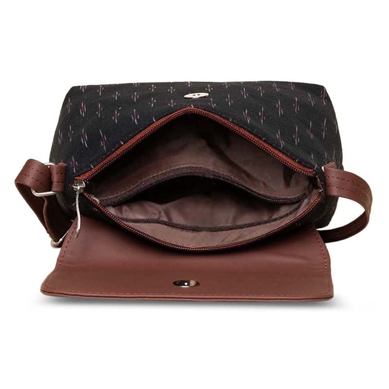 ZOUK Flap Sling Bag | Crossbody Bags for Women | Women's Handbags | Stylish | Vegan Leather Evening Bag | Travel & Office Use | Purse and Wallet | Ikat GreRed Print