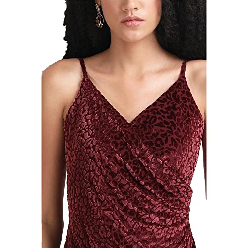 Kazo Animal Print Velvet V Neck Women's Midi Dress (Black,Small)