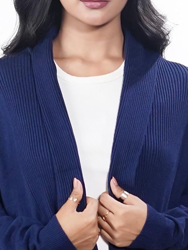 Zink London Women's Navy Solid Slip-On Shrug