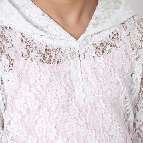 Hopscotch Girls Floral Lace Hooded T-Shirt with Tank Top in White Color for Age (9-10 Years)
