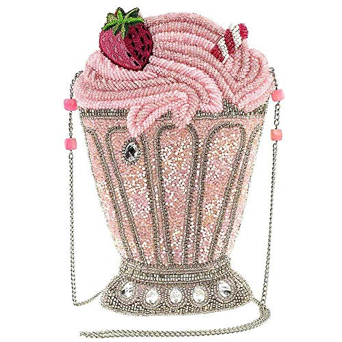 Mary Frances Shake It Up Beaded Milkshake Crossbody Novelty Handbag, Pink