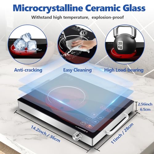 Sizzle Cook Single Burner Infrared Electric Stove, Small Countertop Portable Hot Plate for Cooking, 2200W Ceramic Glass Infrared Burner with LCD Touch Screen
