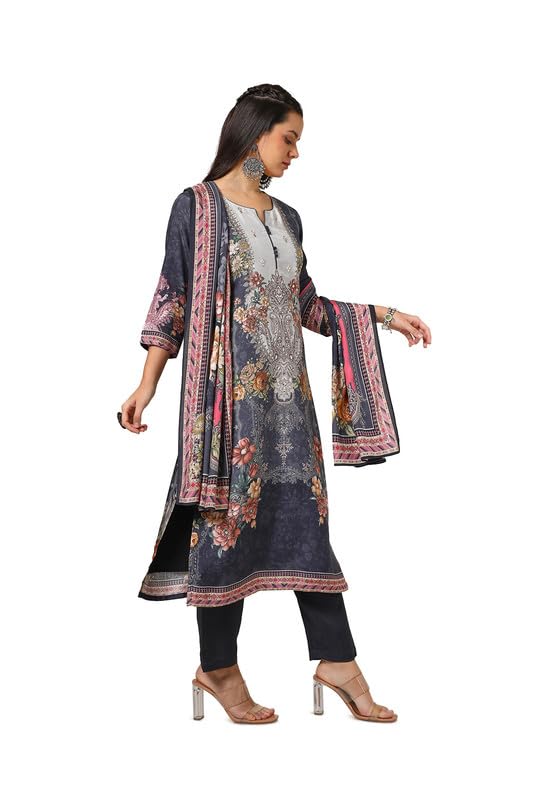 Soch Womens Charcoal Viscose Muslin Suit Set With Mirror Work