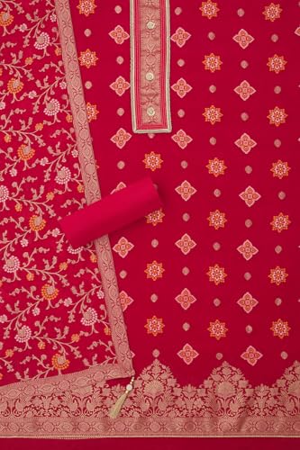 Soch Womens Fuchsia Georgette Zari Woven Unstitched Dress Material With Zari
