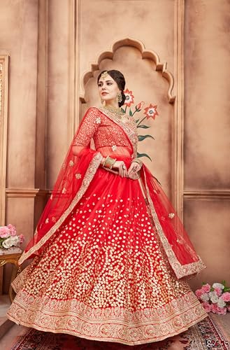 AG Clothing Women's Net Semi Stitched Lehenga Choli With Dupatta | Dori And Sequin Embroidery Pattern | Traditional, Wedding, Ethnic Wear Lehenga (AD-EUPHORIAO1-VOL4-3606-Red)