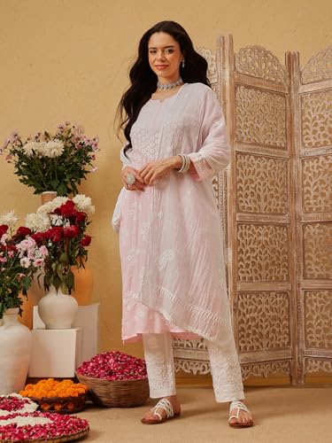 Ada Cotton Blend Hand Embroidered Lucknowi Chikankari Ethnic Wear White Kota Doria Stole For Women A511232