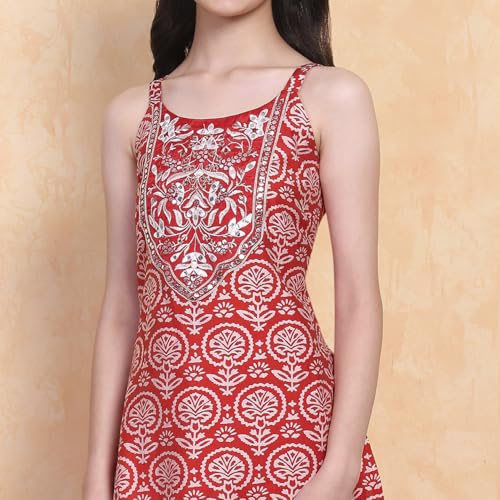 Biba Girl's Viscose Blend Kurta Set (KWSNKIS6318SS25RED_Red