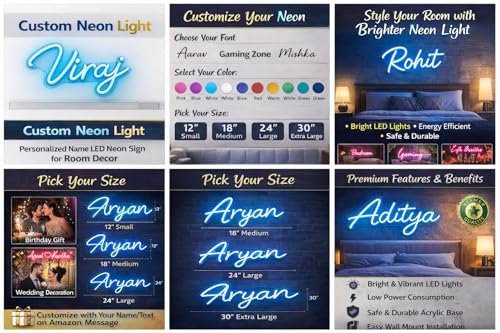 Custom Neon Light Personalized Name LED Neon Sign for Bedroom Wall Decor | Neon Name Board for Room, Gaming Setup, Wedding, Cafe & Home Decoration | Multiple Colors & Fonts