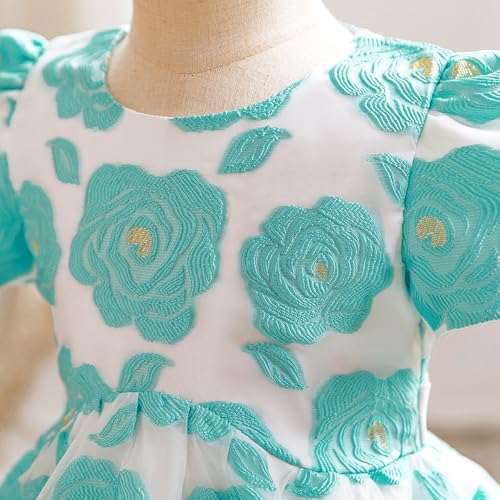 Hopscotch Girls Knee Length Party Dresses in Teal Color For Ages (6-7 Years)