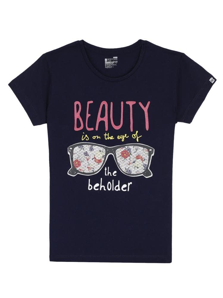 BODYCARE Girls Antiviral Printed T-Shirt - Navy….