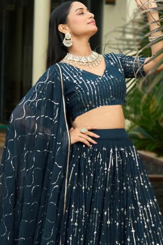 KRUNAL ENTERPRISE Embellished Semi-Stitched Lehenga Choli, Cerulean