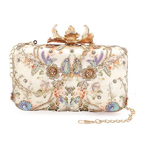 SWISNI Gold gorgeous handmade printed embroidery designer clutch II Women's Traditional Designer Clutch For Women & Girls II PRINTED EMBROIDERED CLUTCHES
